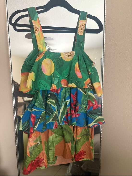 Dresses & Skirts - Farm rio Tropical Tiered Mini Dress with Toucan Print - Green, Blue, Yellow